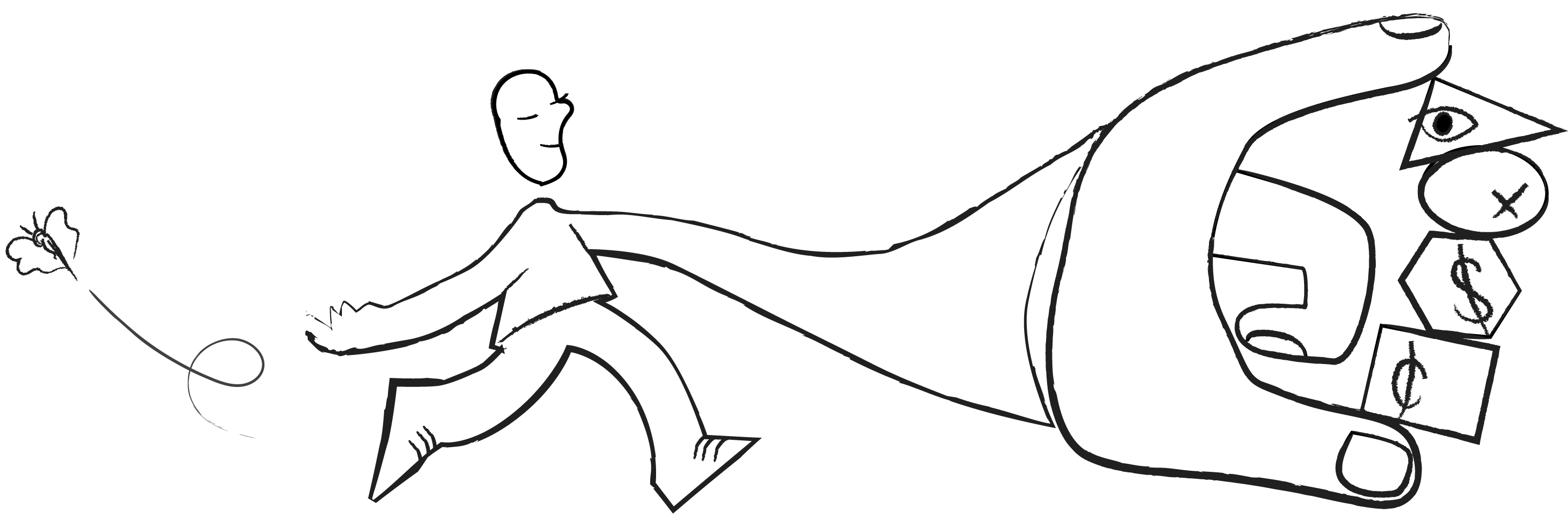 Person being pulled by subscriptions — illustration